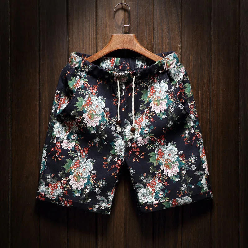 9 цветов мужские повседневные пляжные шорты с цветочным принтом новые летние модные прямые хлопковые льняные бермуды Гавайские короткие мужские брюки брендовые