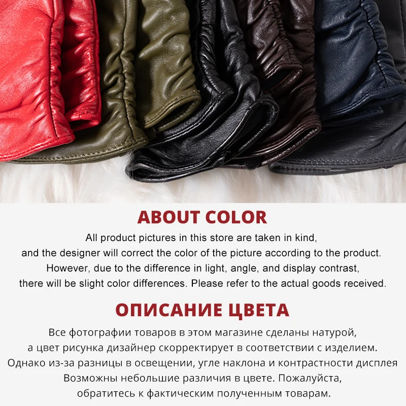Classic pleated leather gloves women color real leather gloves women sheepskin Genuine Leather winter gloves women-2081 - Image 5