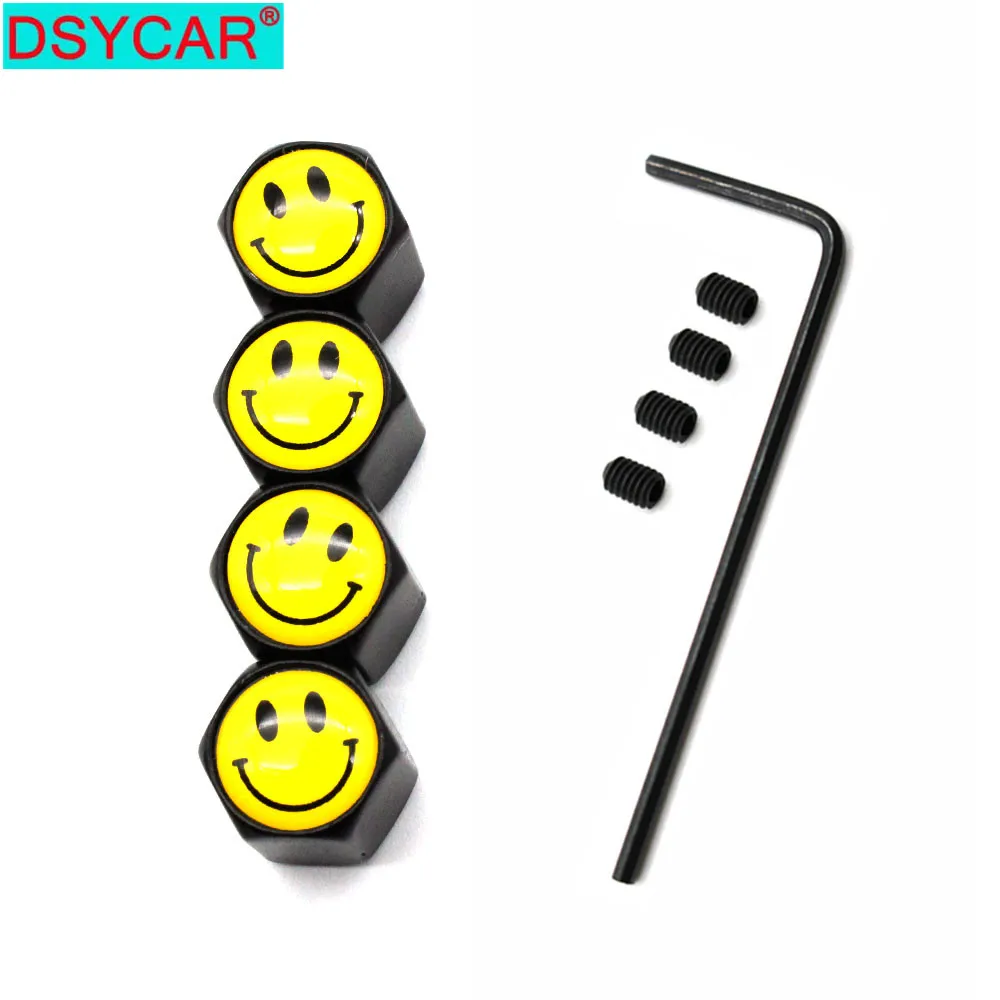 

DSYCAR 5 Pcs/Set Car Styling Zinc Alloy Anti-theft Smiling Face Logo Car Tire Valve Caps Wheel Tires Tire Stem Air Cap Airtight