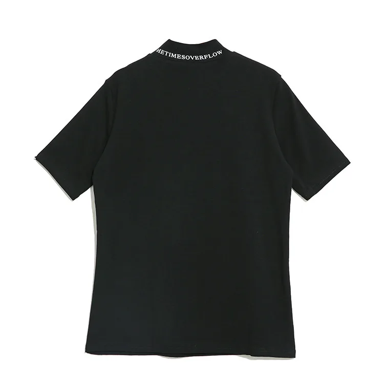 [EAM] Женская Черно-белая футболка свободного кроя с принтом, новая водолазка с коротким рукавом, модная весенняя Осенняя 1A693
