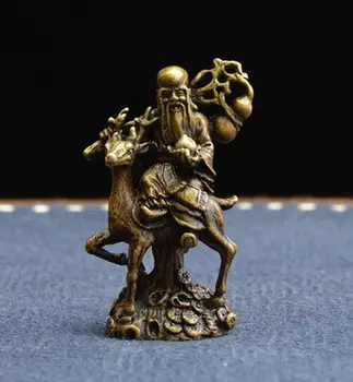 

China's pure brass Longevity Buddha Ride deer small statue