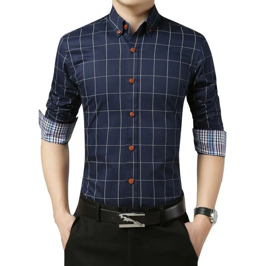 Модный бренд осени; Для мужчин одежда Slim Fit Для мужчин рубашка с длинными рукавами Для мужчин клетчатая хлопковая Повседневное Для мужчин рубашка социальных размера плюс M-5XL