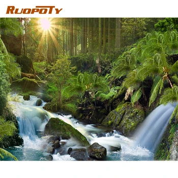 

RUOPOTY Frame DIY Painting By Numbers Forest River Canvas By Number Wall Art Home Decors Handpainted For Home Artwork Diy Gift