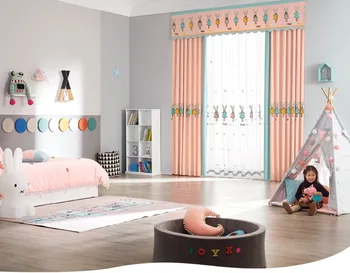 

New Nordic Cute Cartoon Luminous Pink Rabbit Curtain Children's bedroom curtains Decoration + Full Light Shading Curtains