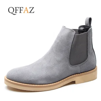 

QFFAZ Men Chelsea Boots Ankle Cow Suede Genuine Leather shoes Men Boots Autumn Winter Booots