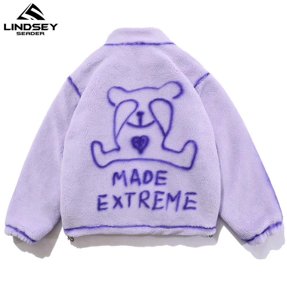

LINDSEY SEADER Men's Winter Warm Cashmere Jacket Cute Printed Women Warm Faux Fur Oversize Coat Windbreaker for Men Clothing