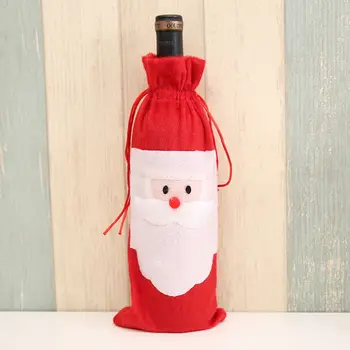 

10PC Santa Claus Christmas Drawstring Red Wine Bottle Cover Bags Dinner Party Table Decor Xmas Gift Red Wine Bag X4YD