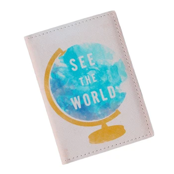 

Originality Globe See The World Passport Cover Leather Bank Credit Card Case Ticket Folder Men/Women Travel Passport Cover