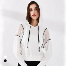 Куртка для фитнеса, толстовки, пальто для женщин, новая модная сетчатая куртка с длинным рукавом, быстросохнущая дышащая спортивная одежда с капюшоном для бега