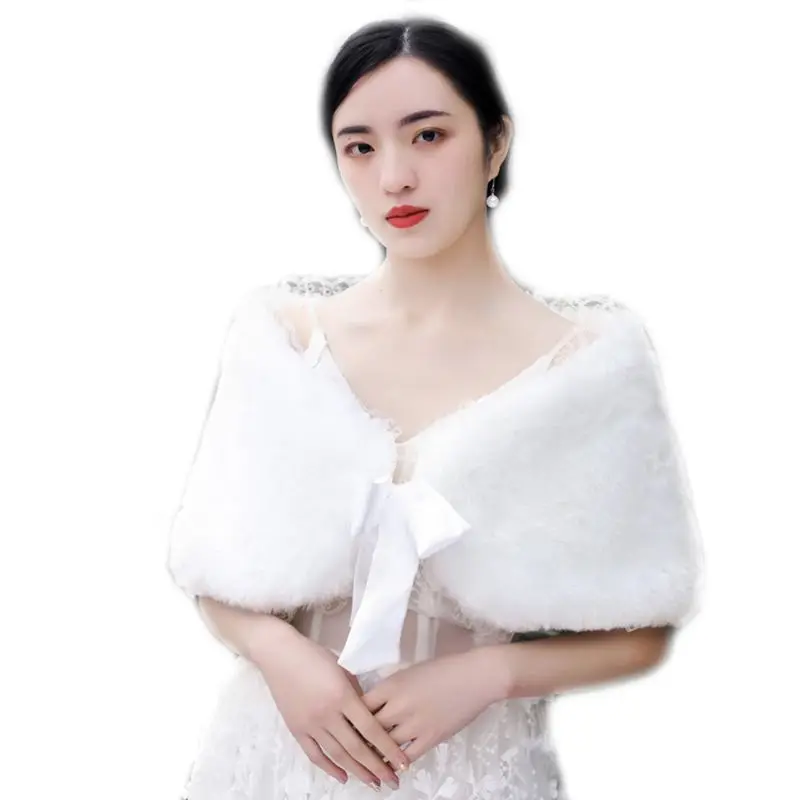 

Women 1920s Plush Bridal Wrap Stole Shawl Cape Wedding Party Winter Floral Lace Patchwork Jacket Shrug with Satin Ribbon Bowknot