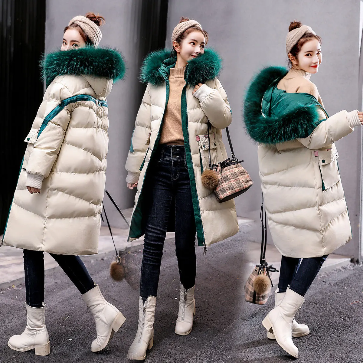 

Joint Large Pocket Large Fur Collar Versitile Fashion Elegant Mid-length Loose-Fit Cotton-padded Clothes/Cotton Coat 2018 Winter