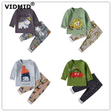 Vidmid Детские весенняя одежда для мальчиков, комплекты Длинные рукава футболки+ Штаны из хлопка для маленьких мальчиков, Детский принт машинок и динозавра Осенние комплекты 4049