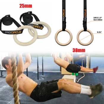 

Procircle Wood Gymnastic Ring Olympic Strength Training Pull Up Gym Fitness Home Hanging Webbing Ring