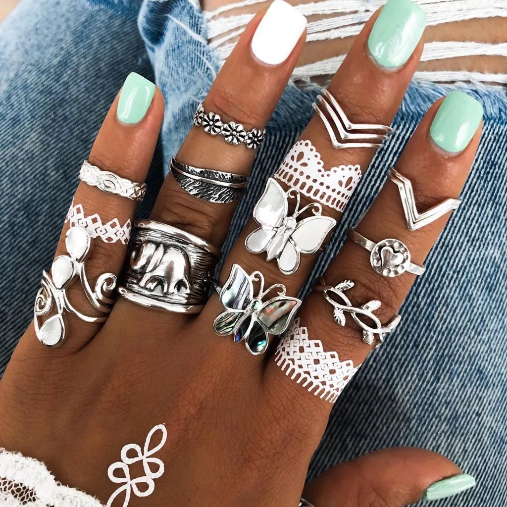 Geometric Butterfly Silver Color Rings for Women Minimal Simple Minimalist Jewelry Punk Fashion Boho Joint Finger 0611 | Украшения и