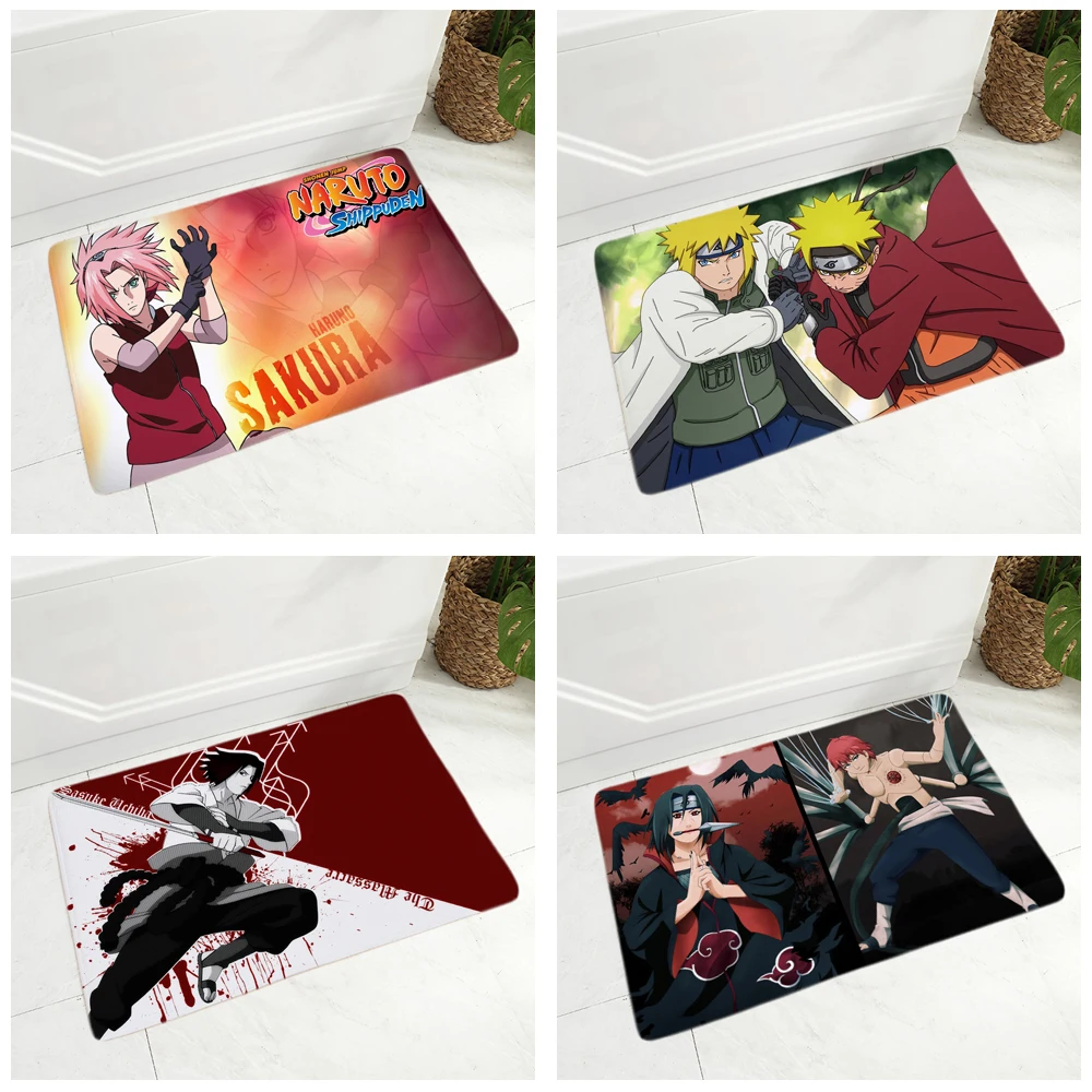 Japan Anime Naruto Doormat Non-Slip Soft Flannel Carpet 40x60cm Decor Cartoon Printed Floor Door Mat for Hallway Kitchen Room