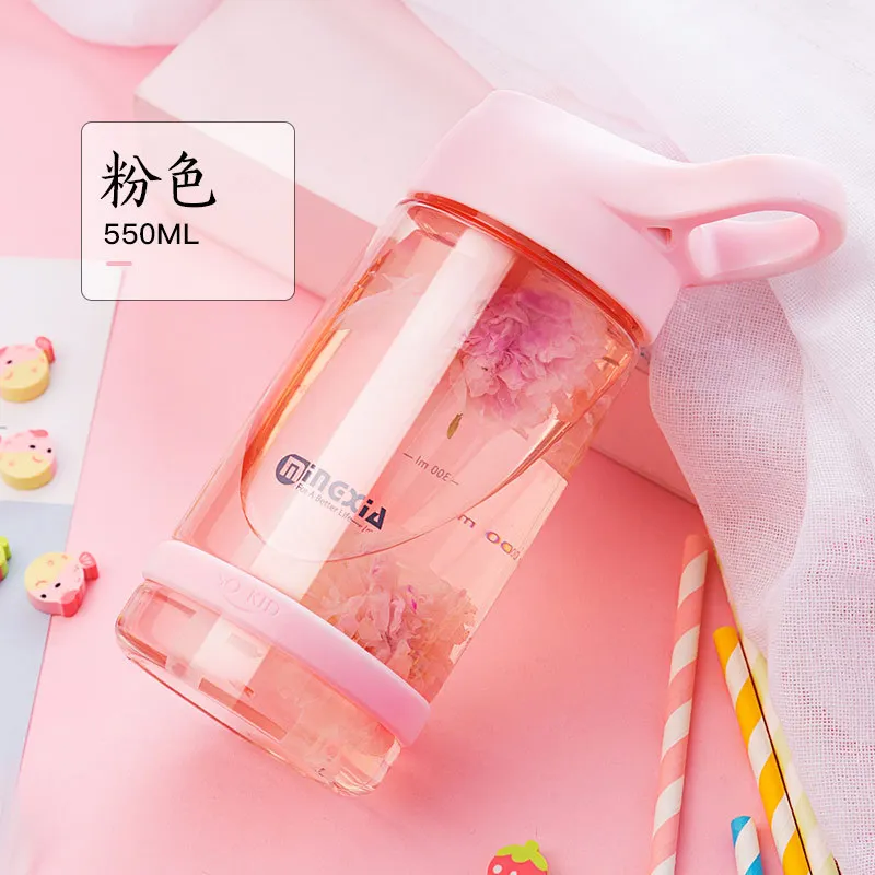 Pink-550ml Portable Creative With Straw Water Bottle Plastic Bottles Cute Student Fresh And Lovely Kettle Hidro Flask My Drinkware BPA Free - Цвет: Pink-550ml