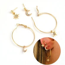 Звезда Луна Серьги гвоздики набор ювелирные изделия серьги Женщины Девушки Висячие, геометрической формы Oorbellen аксессуары