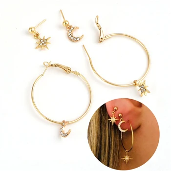 

Star Moon Stud Earrings Set Fashion Jewelry Earrings Women Female Girl Geometric Hanging Oorbellen Accessories