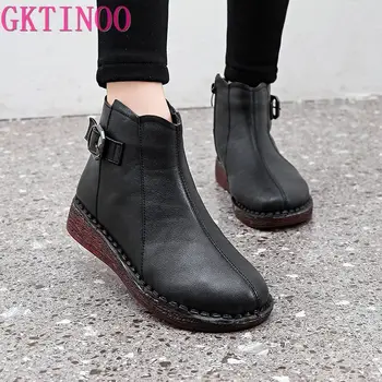 

GKTINOO Winter Boots Women Genuine Leather Shoes Woman Ankle Boots Warm Zip Casual Snow Botas Mujer Soft-soled Female Shoes