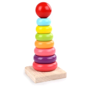 

Children Educational Decorations Rainbow Tower Baby Early Learning Rings Stacked Tower Stacks High Set Column Wooden Toys