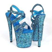 Leecabe/ дизайн; блестящие босоножки для танцев на шесте на каблуке 20 см; женская обувь; обувь для танцев на шесте на платформе и высоком каблуке; цвет синий, черный