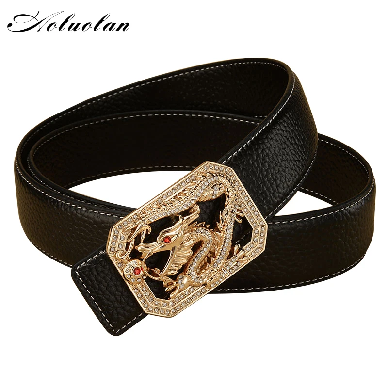 Aoluolan dragon buckle genuine leather belt men luxury brand designer cintos masculinos Cowskin Waist Straps