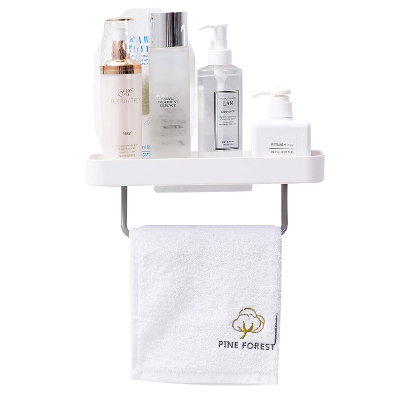 

Punch Free Shower Room Toilet Hanging Storage Rack Shelf Restroom Wall Mount Suction Holder With Towel Bar Organizer