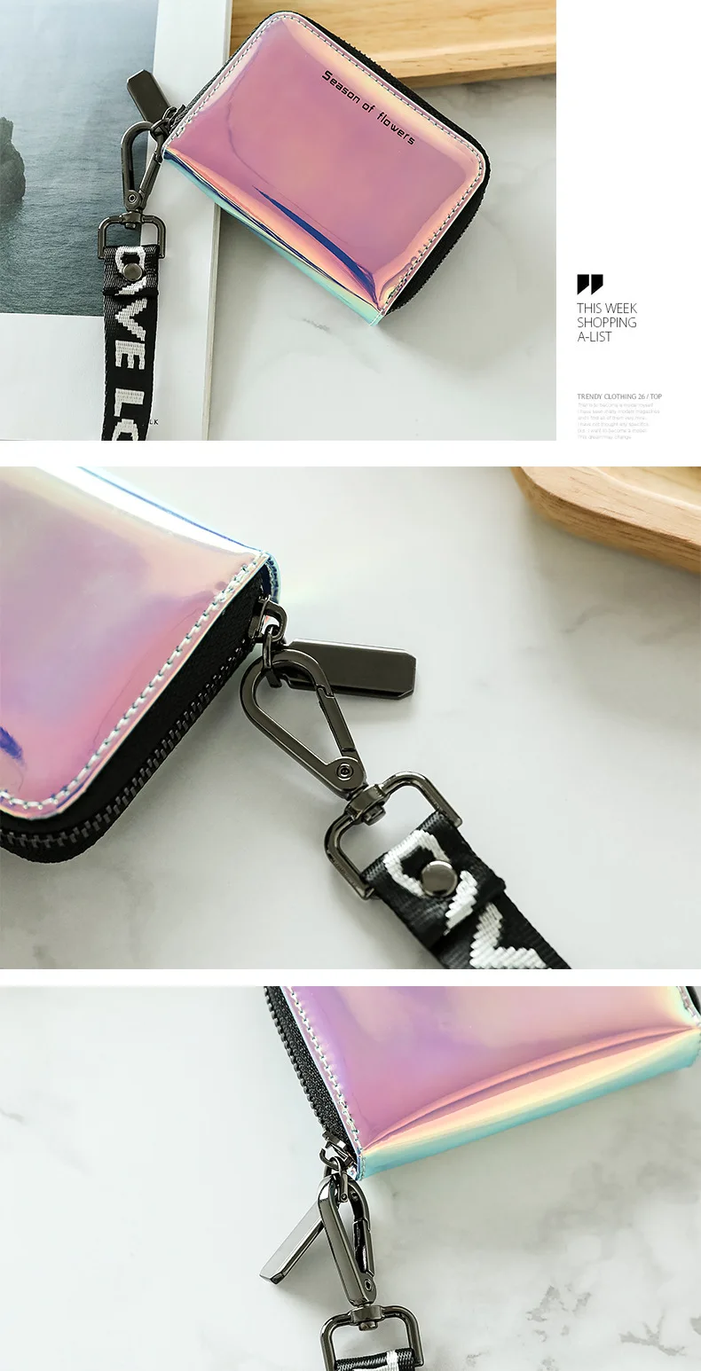 Amoy Printed Leather Goods Laser Halter Wallet Women's South Korea Cute Cool Mini Small Large-Volume Documents Card Holder