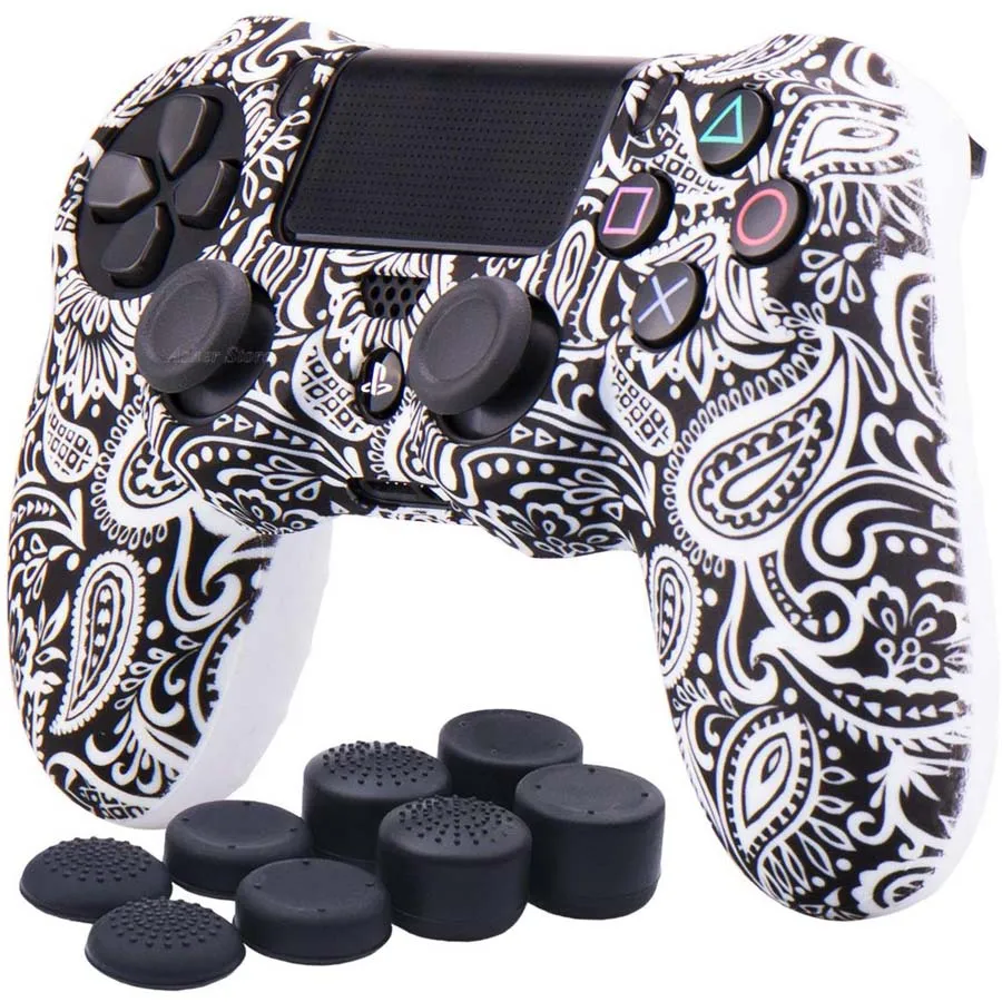 PS4/Slim/Pro Controller Silicone Cover Waterproof Printing Flowers Skin for Sony Playstation 4 PS 4 Dualshock 4 Accessories - Color: Black