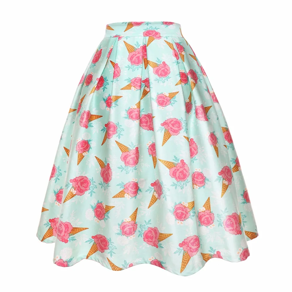 С цветочным узором в стиле ретро; вечерние юбка Для женщин Высокая Талия размера плюс 4XL летние юбки с коротким и широким подолом 50s Винтаж