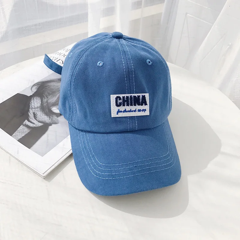 CHINA Blue Харадзюку письмо в стиле ретро Мягкий Топ Милые бейсболки женские простые однотонные регулируемые шапки с гусиным язычком женский летний капюшон шляпа - Цвет: CHINA Blue