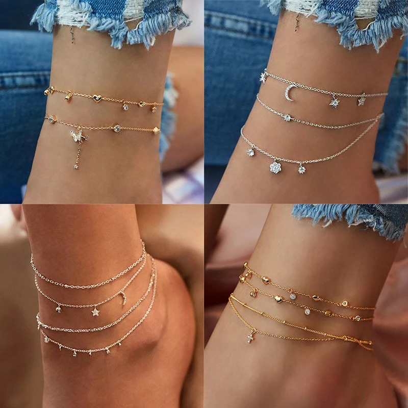 Summer Boho Butterfly Anklet For Women Gold Multilayer Crystal Ankle Bracelet Foot Chain Leg Bracelet Beach Accessories Jewelry Summer Boho Butterfly Anklet For Women Gold Multilayer Crystal Ankle Bracelet Foot Chain Leg Bracelet Beach Accessories Jewelry