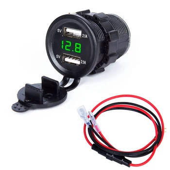 

12V/24V Dual USB Car Motorcycle Charger Socket Adapter Outlet LED Voltmeter car motorcycle usb