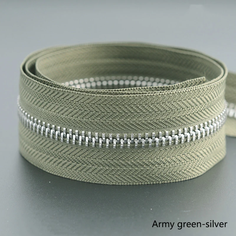 army green silver 1/3 ярд Meetee 5# Металлические молнии Открытый портной одежды сумки для дома швейные изделия для одежды пальто одежда молния ремонт аксессуар - Цвет: army green silver