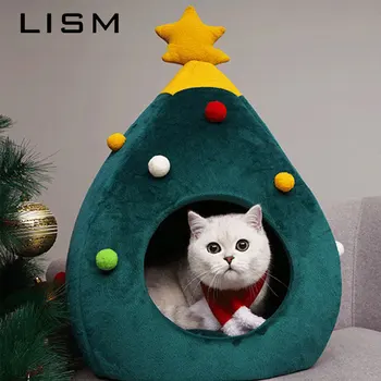 

Pet Cat House Dog Bed Kennel Cave Sleeping Bed Christmas Tree Shape Winter Warm Kitten Bed For Cats Dogs Cage Products