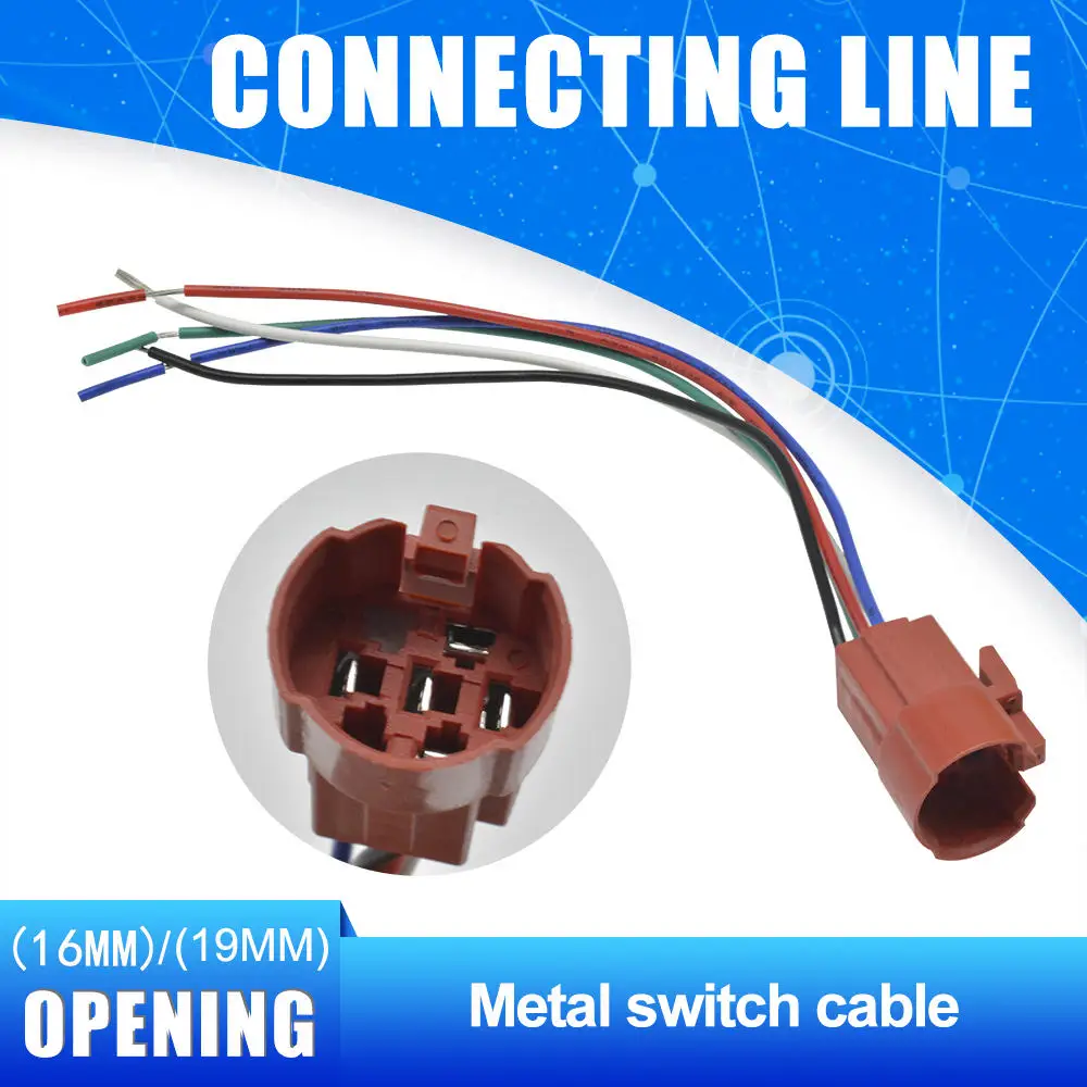 Metal Switch Cable 16 мм 19 мм металлическая кнопка Светодиодный индикатор переключателя 250 В 5A самосброс кнопка запуска автомобиля кнопка питания Высокая плоская головка с кабелем переключателя - Цвет: Metal Switch Cable