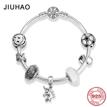 925 пробы Серебряный Спортивный Футбольный талисман браслет бусины в виде лошадей ослепительное муранское стекло круглая цепочка браслеты для женщин DIY ювелирные изделия