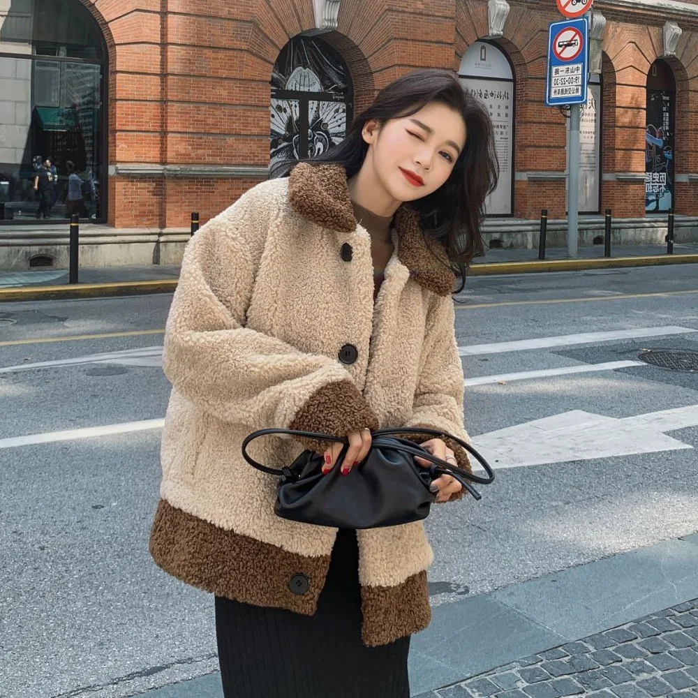 

Photo Shoot Lambs Wool Coat Women's Winter Furry Graceful Short Circle Wool Lamb Cotton Coat Thick Cotton-padded Clothes Small C