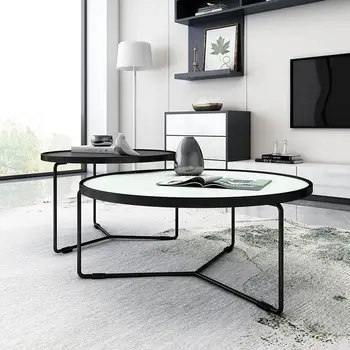 

7999 Nordic coffee table simple modern living room creative decoration round glass combination small apartment furniture