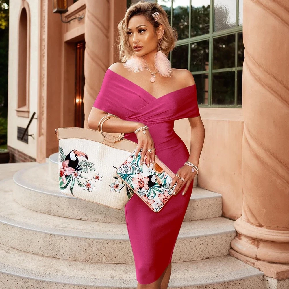 Bandage Dress Celebrity Evening-Runway Midi Bodycon Adyce New Off-Shoulder Summer Short-Sleeve
