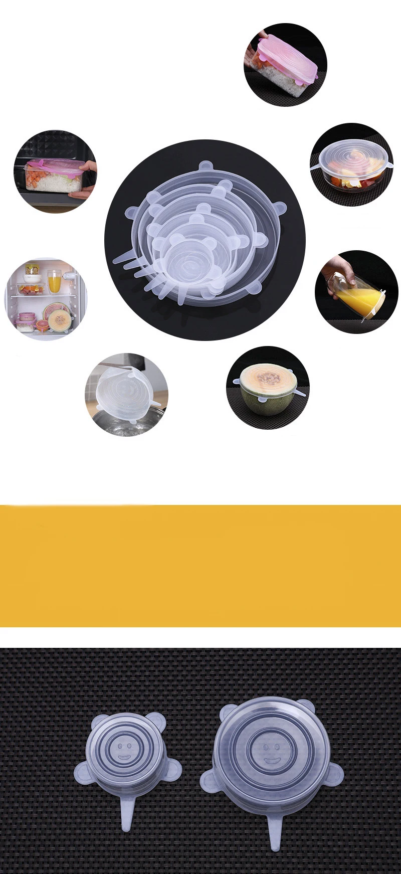 Набор силиконовых крышек для сохранения свежести из 6 Растягивающихся крышки чаши для холодильника пищевой пленки крышки чаши
