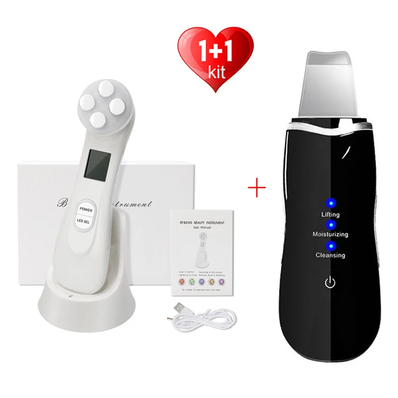 

Ultrasonic Skin Scrubber Deep Cleaning Facial Mesotherapy Electroporation RF Radio Frequency LED Photon Beauty Instrument Device