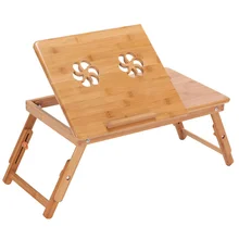 Бамбуковый стол для ноутбука, регулируемый компьютерный стол для дивана-кровати, складной портативный столик для ноутбука с охлаждающим вентилятором, подставка для ноутбука