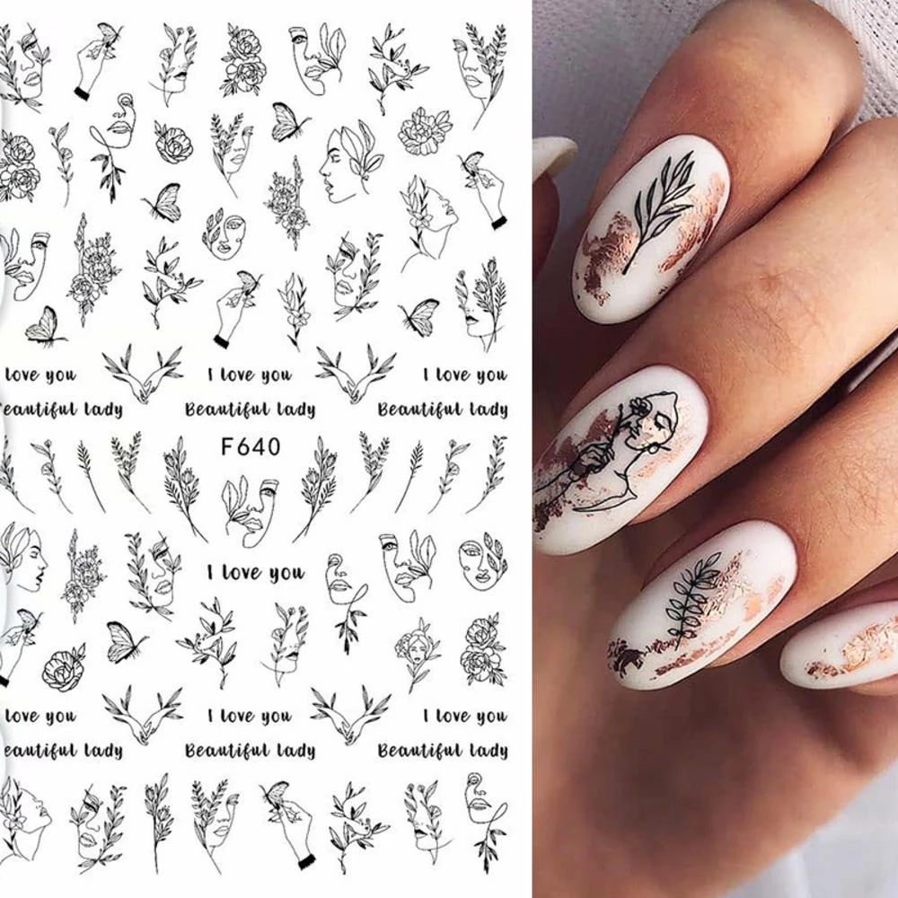 New Hot Sale Mother's Day Series Nail 3D Nail Stickers Retro Black Line Nail  Stickers Nail Decals Nail Art Decorations Nails|Stickers & Decals| -  AliExpress
