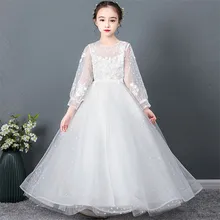 Роскошное Новое Детское однотонное белое Сетчатое платье принцессы на свадьбу, день рождения, вечеринку Детские торжественные платья