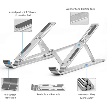 

Aluminum Alloy Laptops Stand For 11"-15" Notebook Adjustable Laptop Computer Holder Desk Stand Non-Slip Silicone At The Bottom