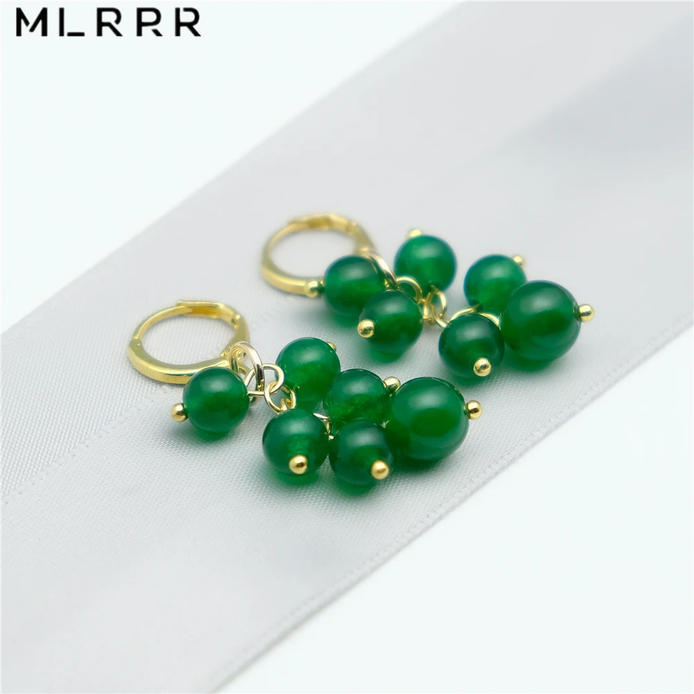

Vintage Classic Natural Stones Jewelry High Quality Green Chalcedony Pendant Drop Earrings for Women