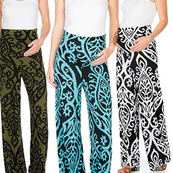 

Yfashion Women Pregnant Woman Leopard Printing Wide Leg Pants Elastic Waist Long Trousers
