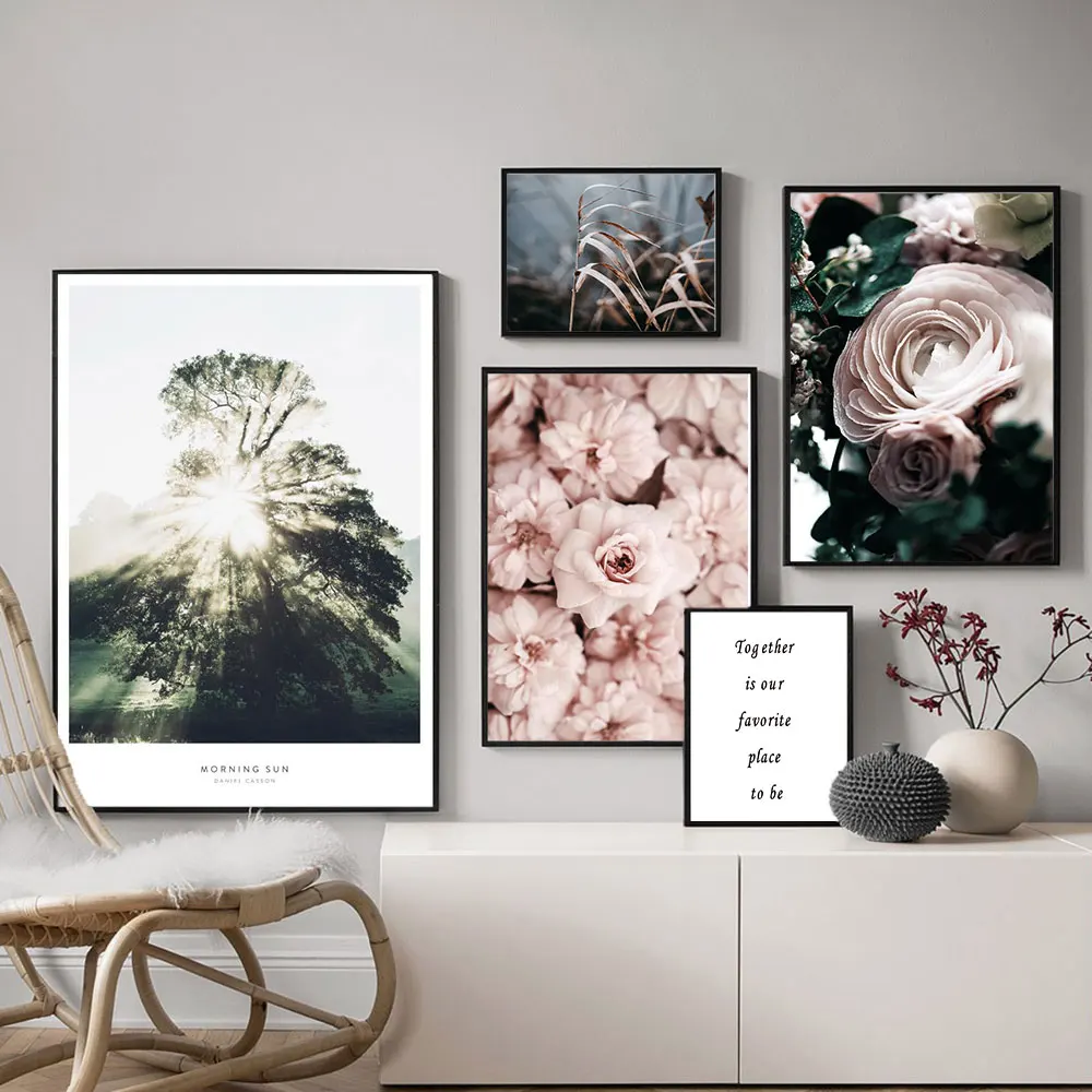 

Flower Bouquet Canvas Poster Nordic Style Pink Wall Art Print Painting Decoration Picture Scandinavian Home Decor Frame