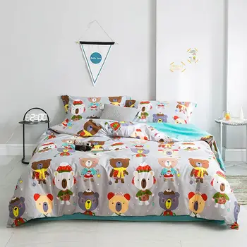 

2019 INS Cartoon Teddy Bearss Duvet Cover Set Flat Fitted Sheet Cotton Bedlinens Hypoallergenic Twin Queen King Bedlinens